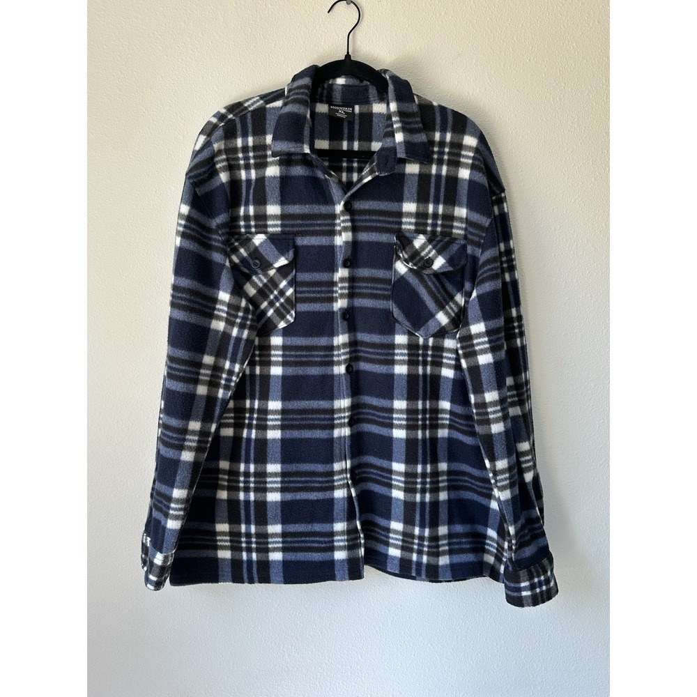 Mountain Expeditions Men's Size XL Fleece Shirt Button Up Blue White Block Plaid